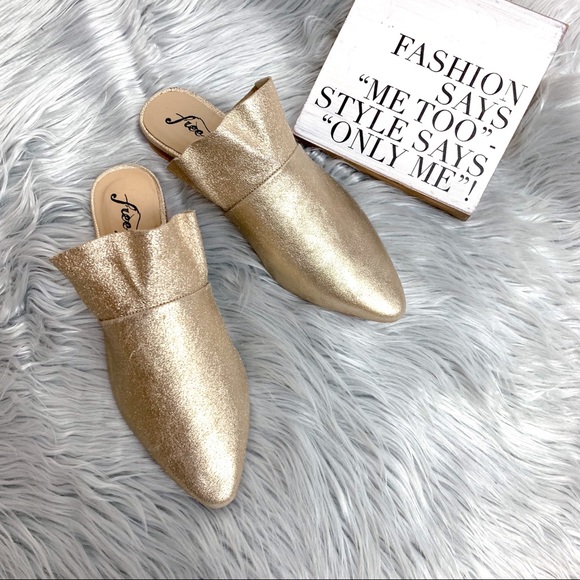 Free People Shoes - NEW! Free People Gold Flat Mules